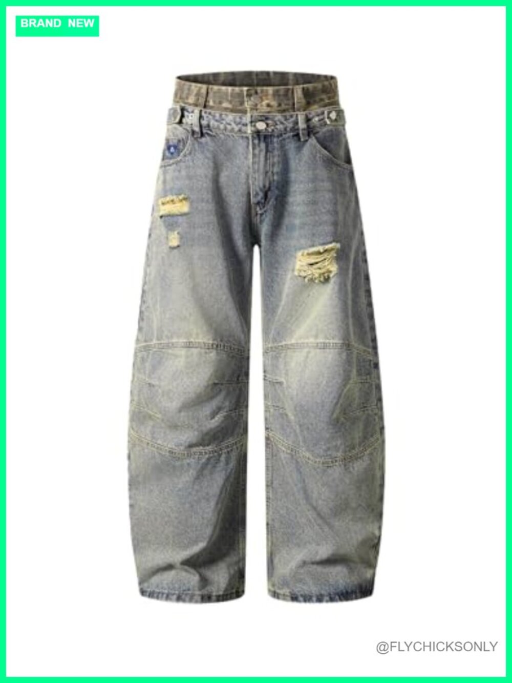 Aelfric Eden Double Waist Baggy Wide Leg Jeans Retro Washed Denim Pants